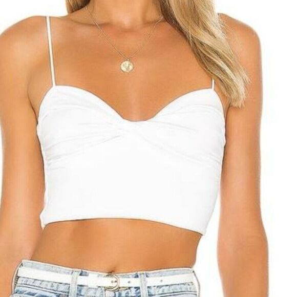 Lovers & Friends White Crop Top Twist Front Poly Ruched Tank Medium - Picture 1 of 6